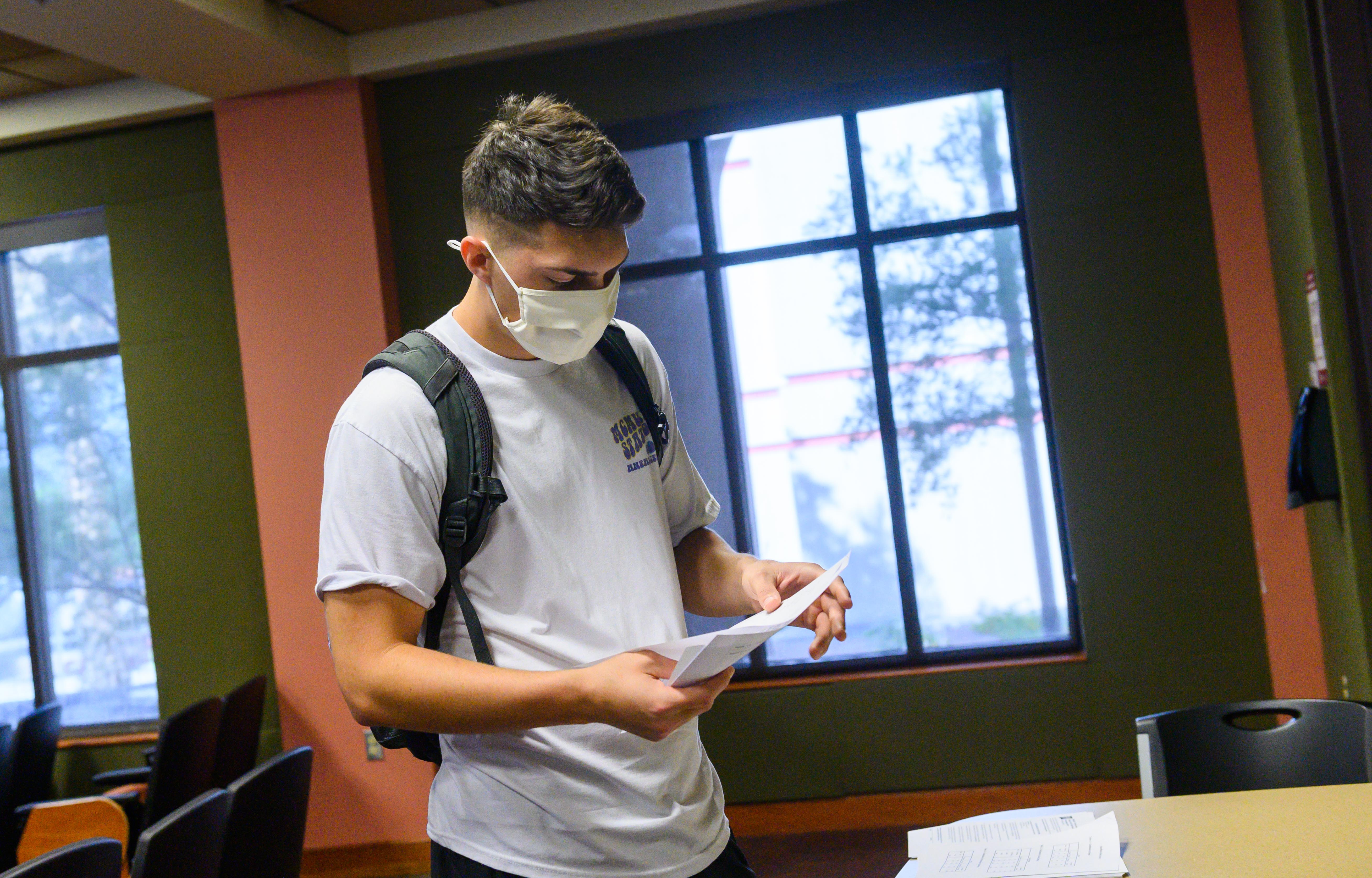 Student in classroom wearing mask