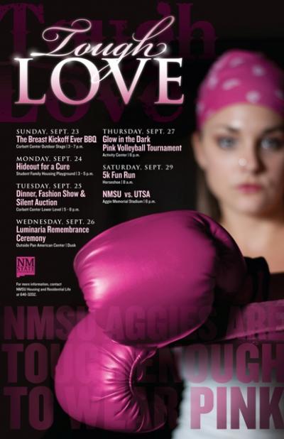 This image is the event poster for 2012 Tough Enough to Wear Pink events at New Mexico State University. 